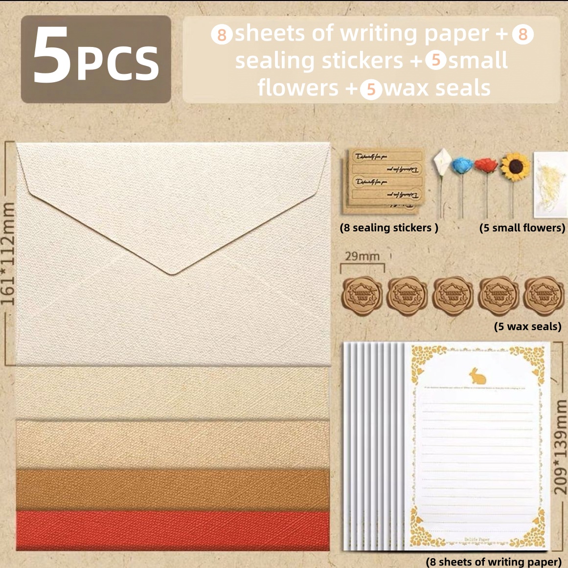 Letter Envelope Kraft - Keten Dokulu Zarflar Mektup Seti Vintage